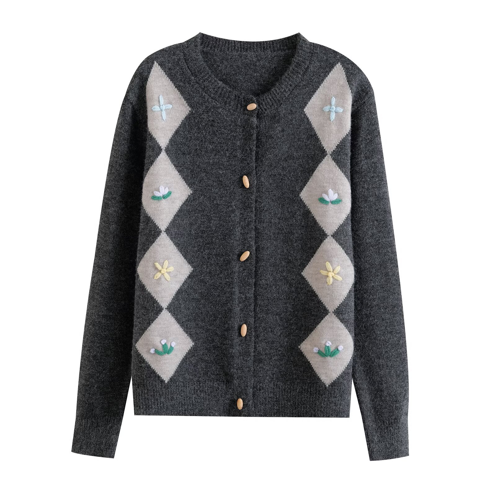 Handmade Diamond Knit Cardigan Sweater KUN-00042