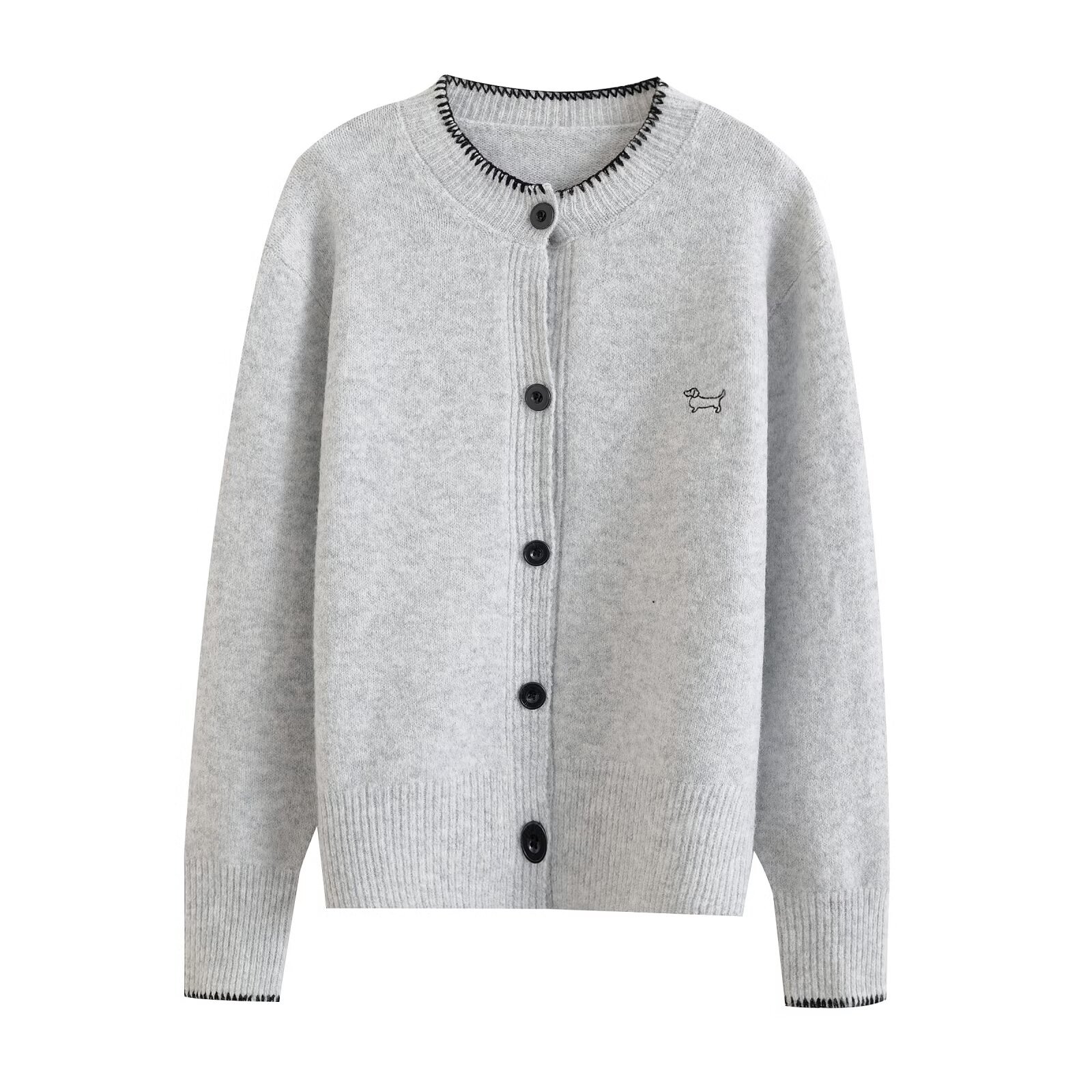 Knit Cardigan Dog Embroidery - European Style Casual Top KUN-00046