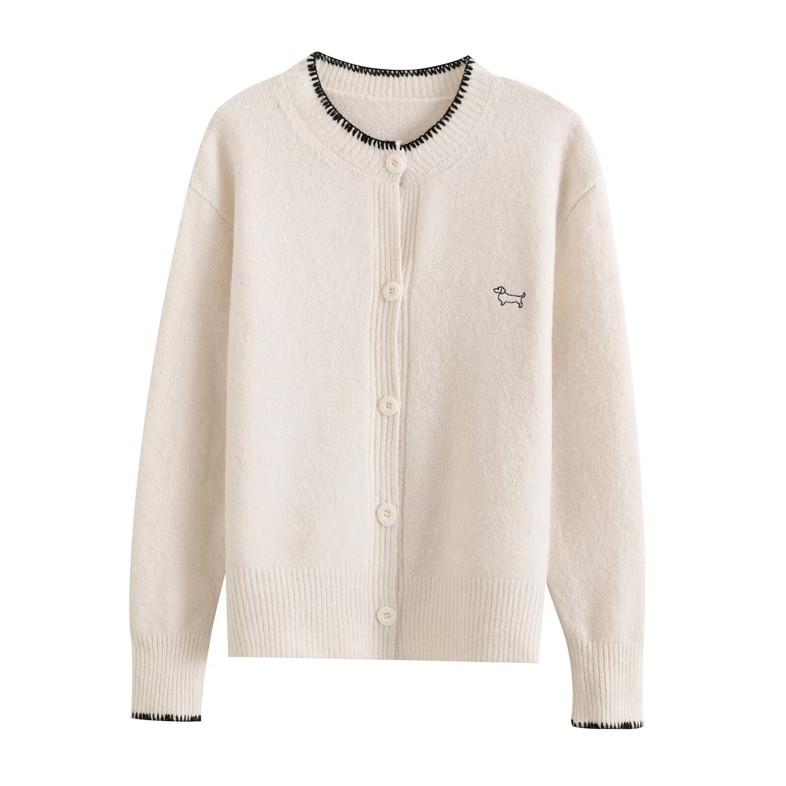 Knit Cardigan Dog Embroidery - European Style Casual Top KUN-00046