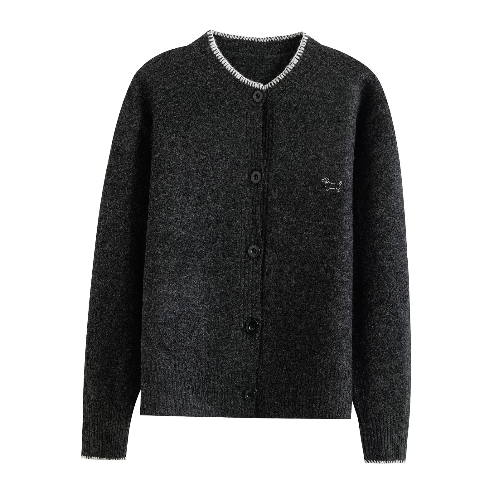 Knit Cardigan Dog Embroidery - European Style Casual Top KUN-00046