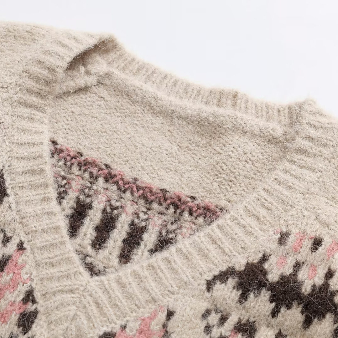 Suéter Fair Isle para mujer - Jersey moderno con cuello en V KUN-00050