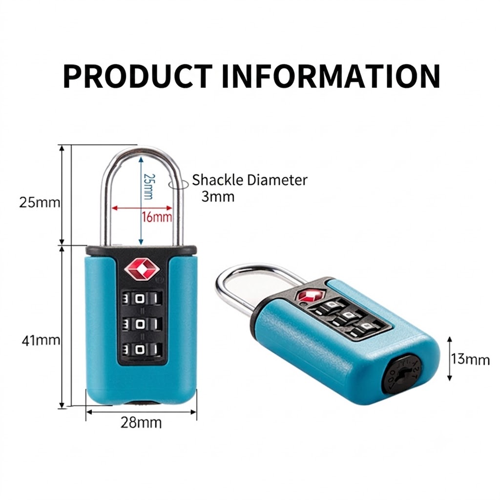 TSA Approved 3-Digit Combination Padlock, Heavy Duty Zinc Alloy Travel Lock, Resettable Code Security for Suitcase, Gym Locker, Travel Bag