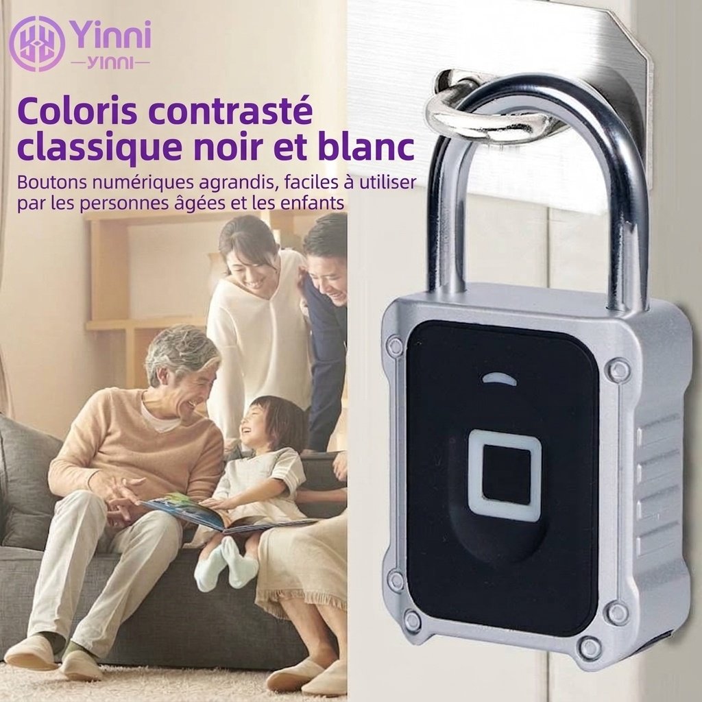 Cadenas intelligent 2 en 1 avec déverrouillage par empreinte digitale et clavier, verrouillage de sécurité contrôlé par application Bluetooth, boîtier en alliage de zinc étanche IPX5, autonomie de 10 mois