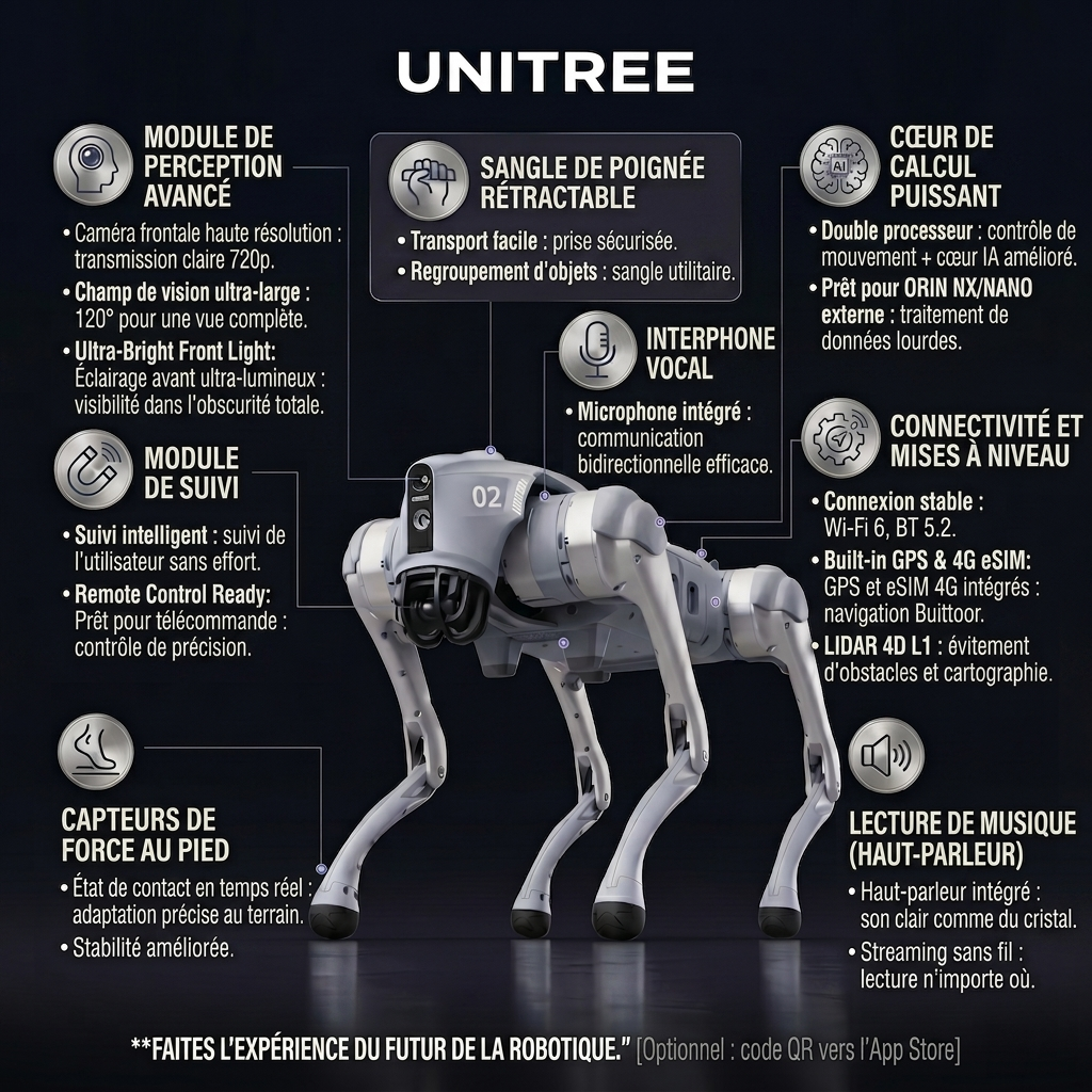 Chien robot IA Unitree Go2 Air 15 kg 12 moteurs #41200003