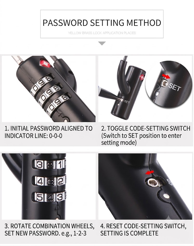 TSA Approved 3-Dial Combination Cable Luggage Lock, Flexible Steel Wire Travel Padlock, Easy to Set Security Lock for Suitcase, Backpack, Briefcase