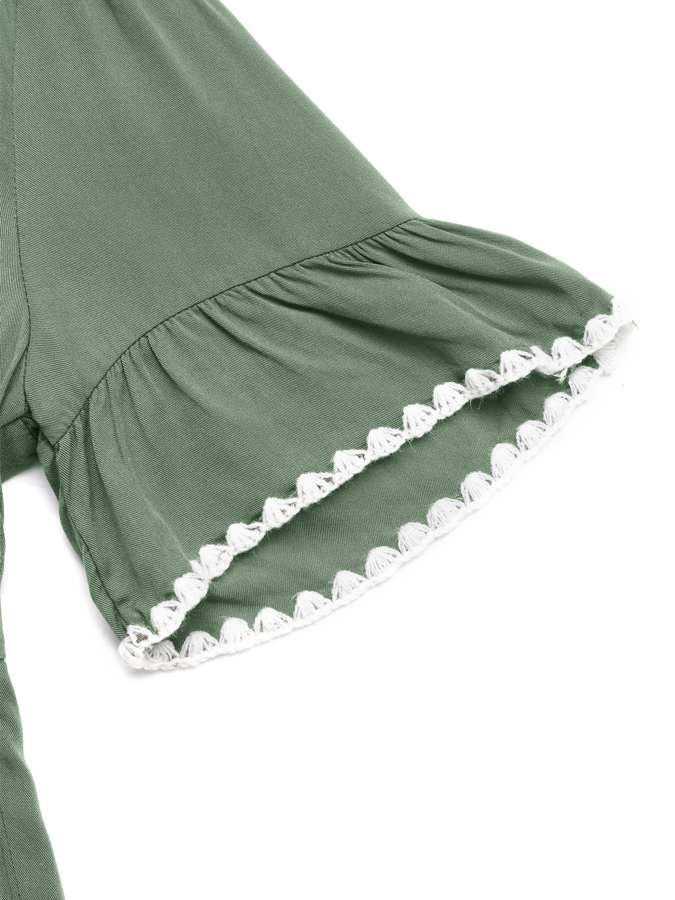 Robe courte à volants vert armée pour femme