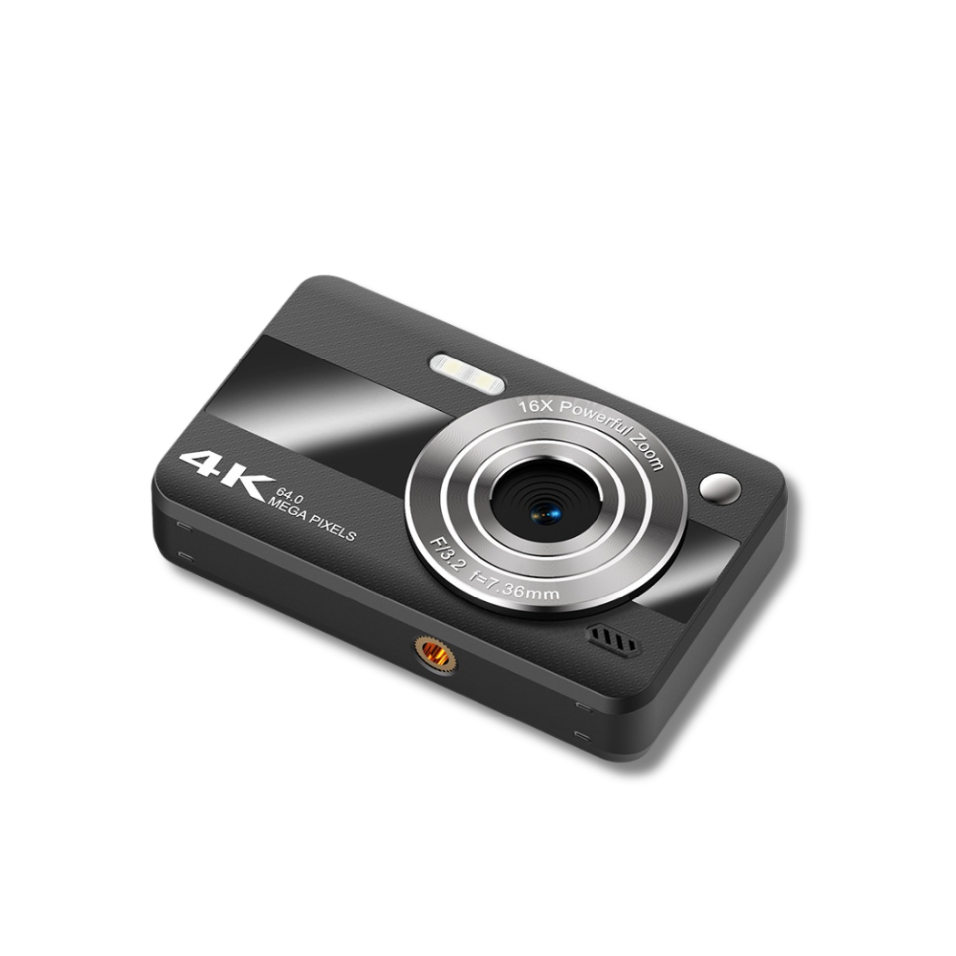 Cámara digital 4K de 64 MP para estudiantes, cámara compacta para vlogging con zoom de 16x, pantalla LCD de 2,4 pulgadas y flash incorporado.