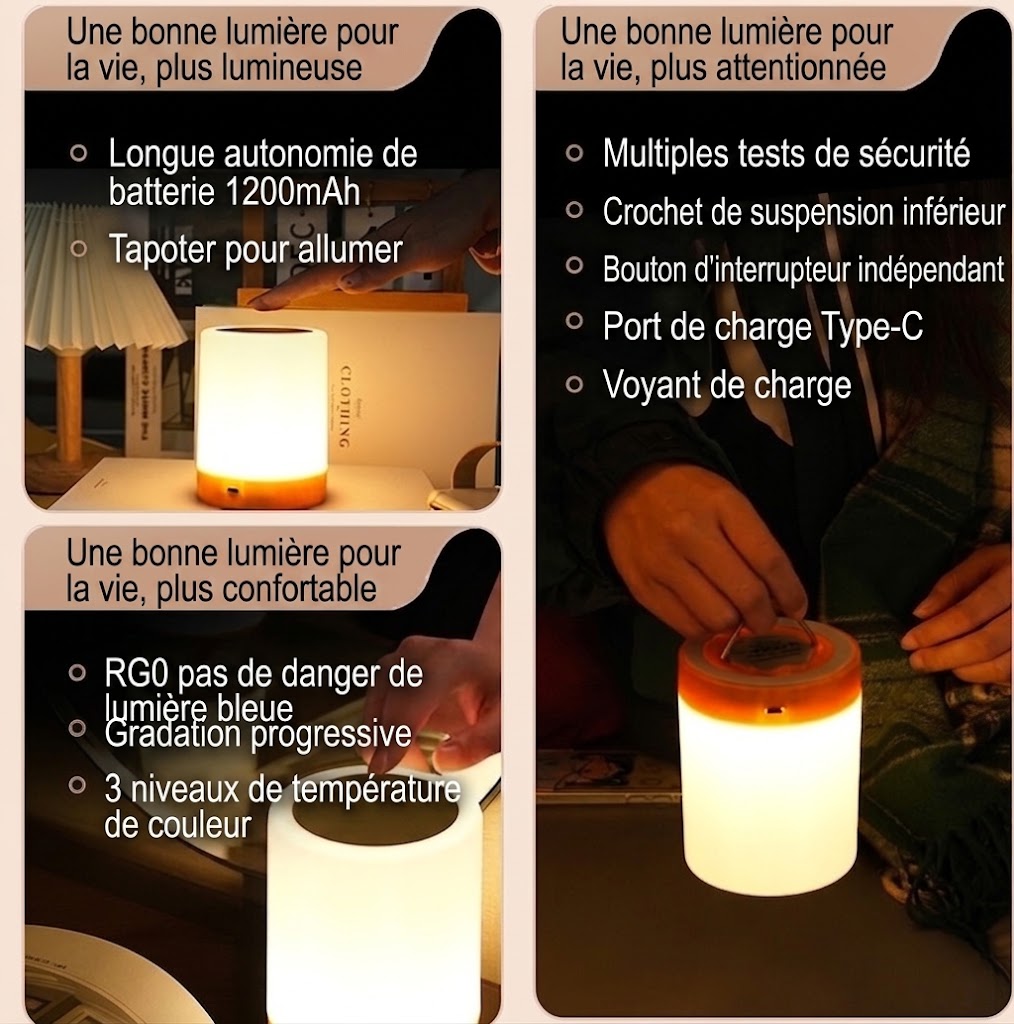 Portable RGB LED Touch Lamp - Dimmable Night Light with Wood Base