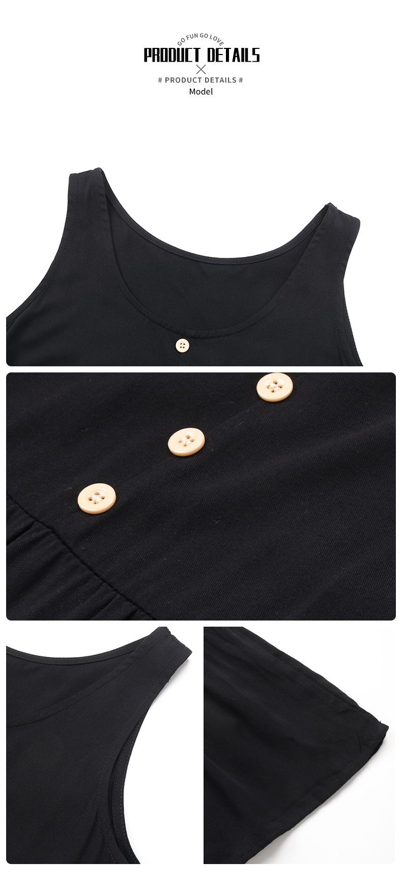 Robe midi sans manches à volants et boutons pour femme