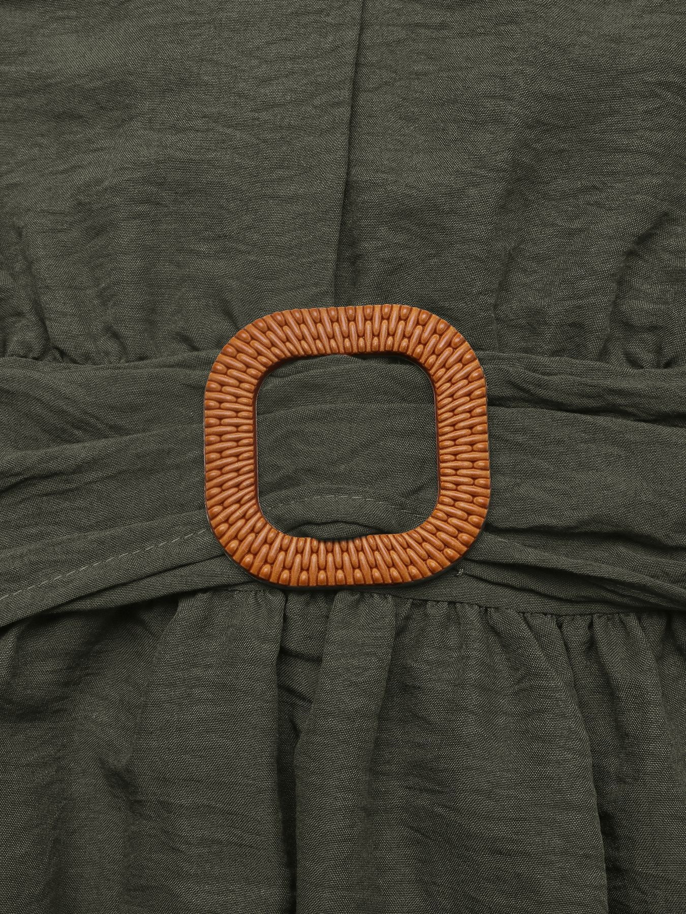 Robe longue à volants, col en V, ceinture et fente - Vert armée