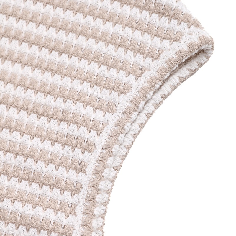 Women's Striped V-Neck Knit Top with Button Front