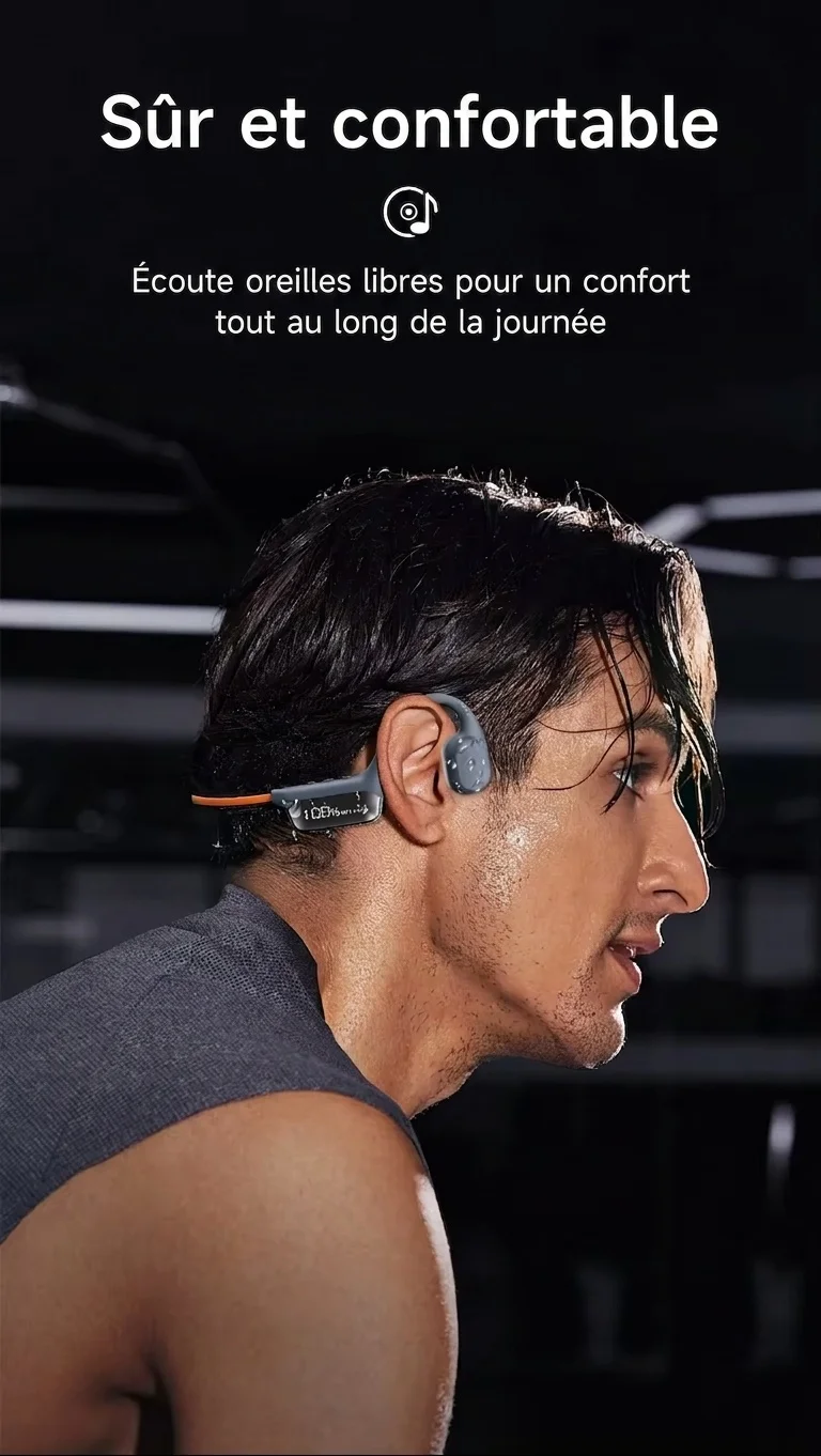 Écouteurs de sport à conduction osseuse étanches IPX8 avec lecteur MP3 de 32 Go