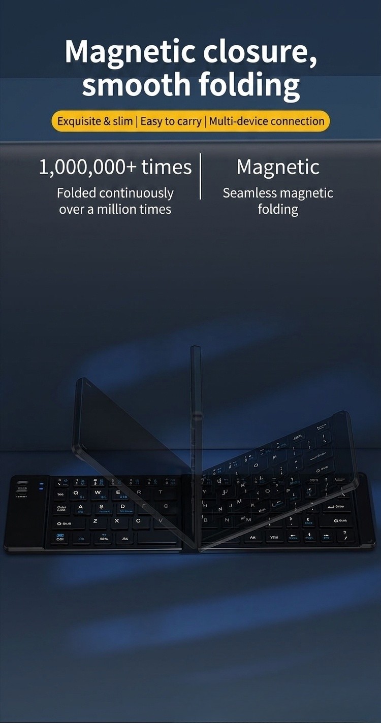 Foldable Bluetooth Keyboard & Mouse Set with 90-Hour Battery, Multi-Device