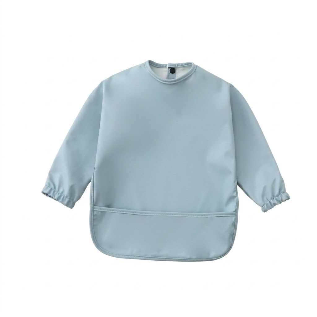 Long-Sleeve Baby Bib with Catch-All Pocket