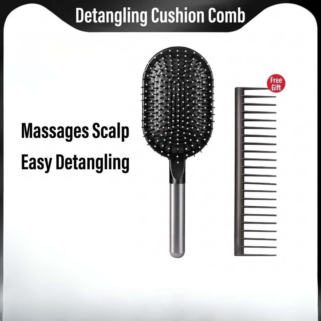Scalp Massaging Paddle Hair Brush and Detangling Comb 2-Piece Set