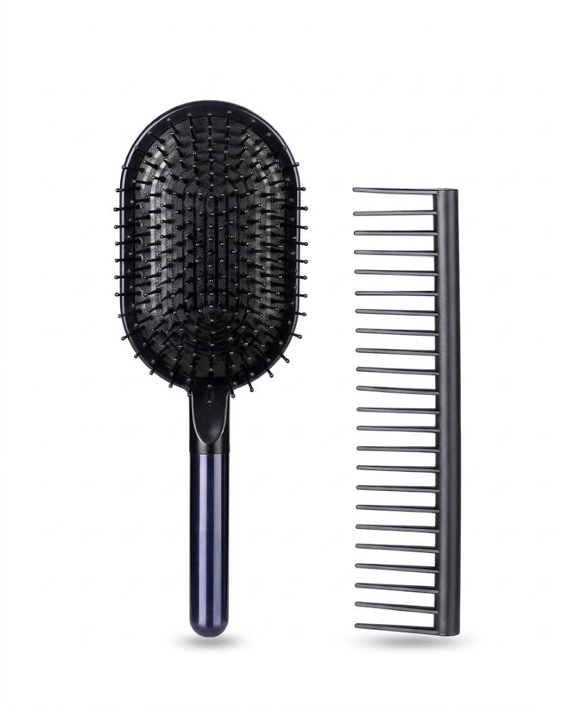 Scalp Massaging Paddle Hair Brush and Detangling Comb 2-Piece Set