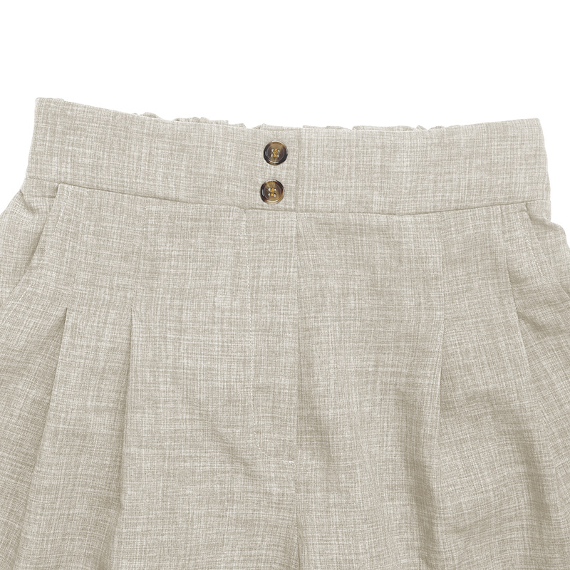 Short décontracté plissé taille haute pour femme en lin mélangé