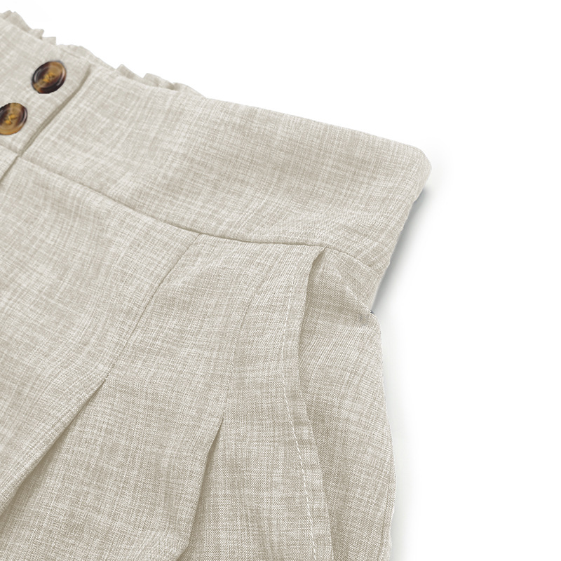 Short décontracté plissé taille haute pour femme en lin mélangé