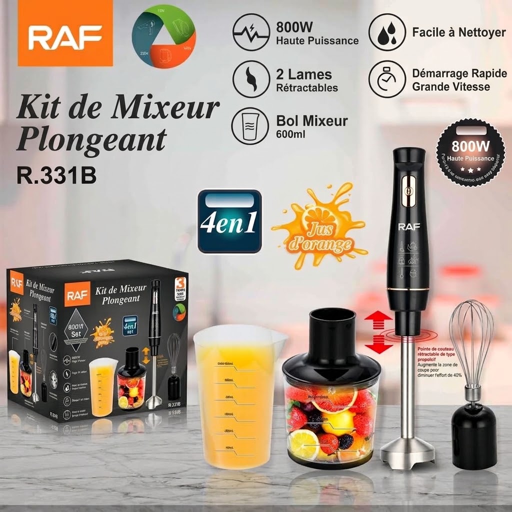 RAF 4-in-1 Stabmixer-Set – 800 W Schwarz/Weiß