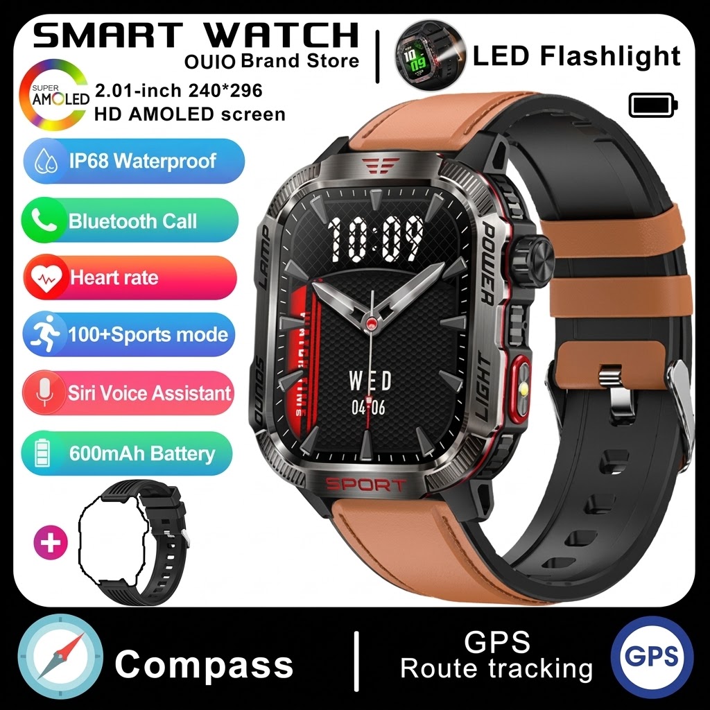 HT29 Rugged Smart Watch with Square AMOLED Display, GPS & Compass
