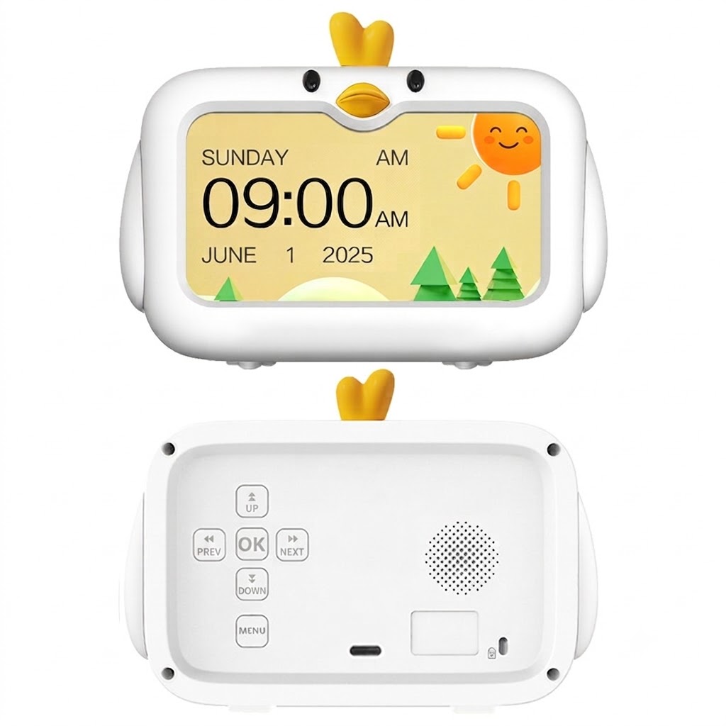 4.3-Inch Kids Sleep Training Alarm Clock - 3-Color Night Light & White Noise Sound Machine, Dual Alarms, Child Safety Lock, Type-C Charging, White