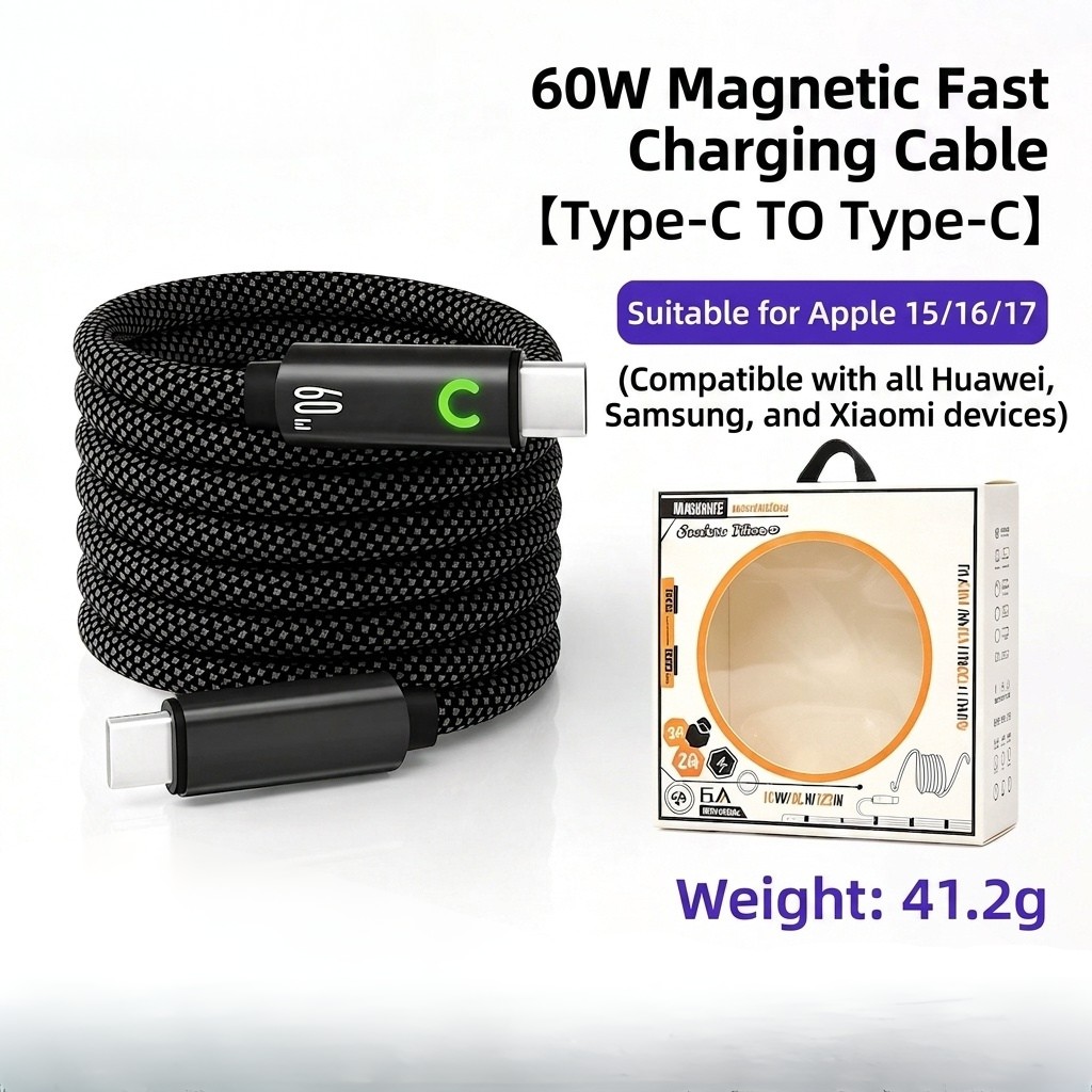 65W GaN Fast Charger, USB-C and USB-A Dual Port Wall Adapter