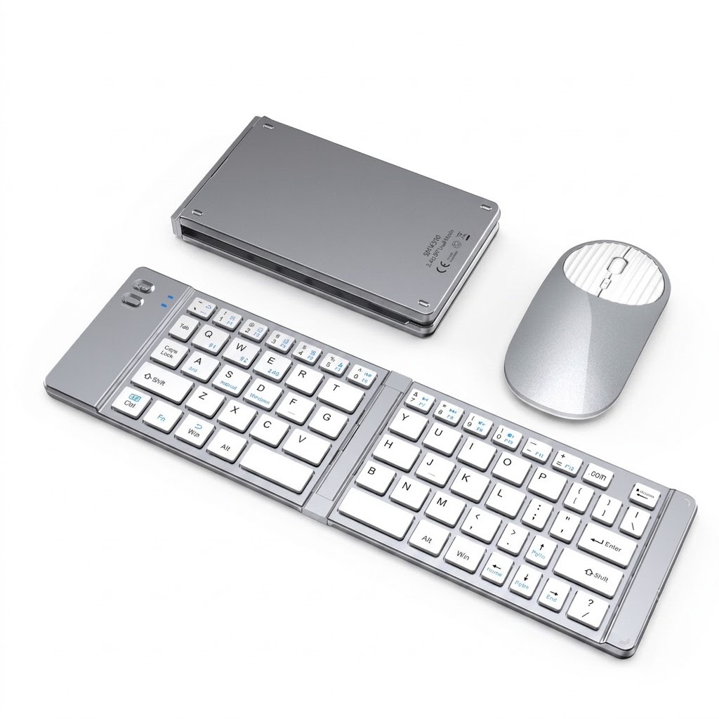 Foldable Bluetooth Keyboard & Mouse Set with 90-Hour Battery, Multi-Device