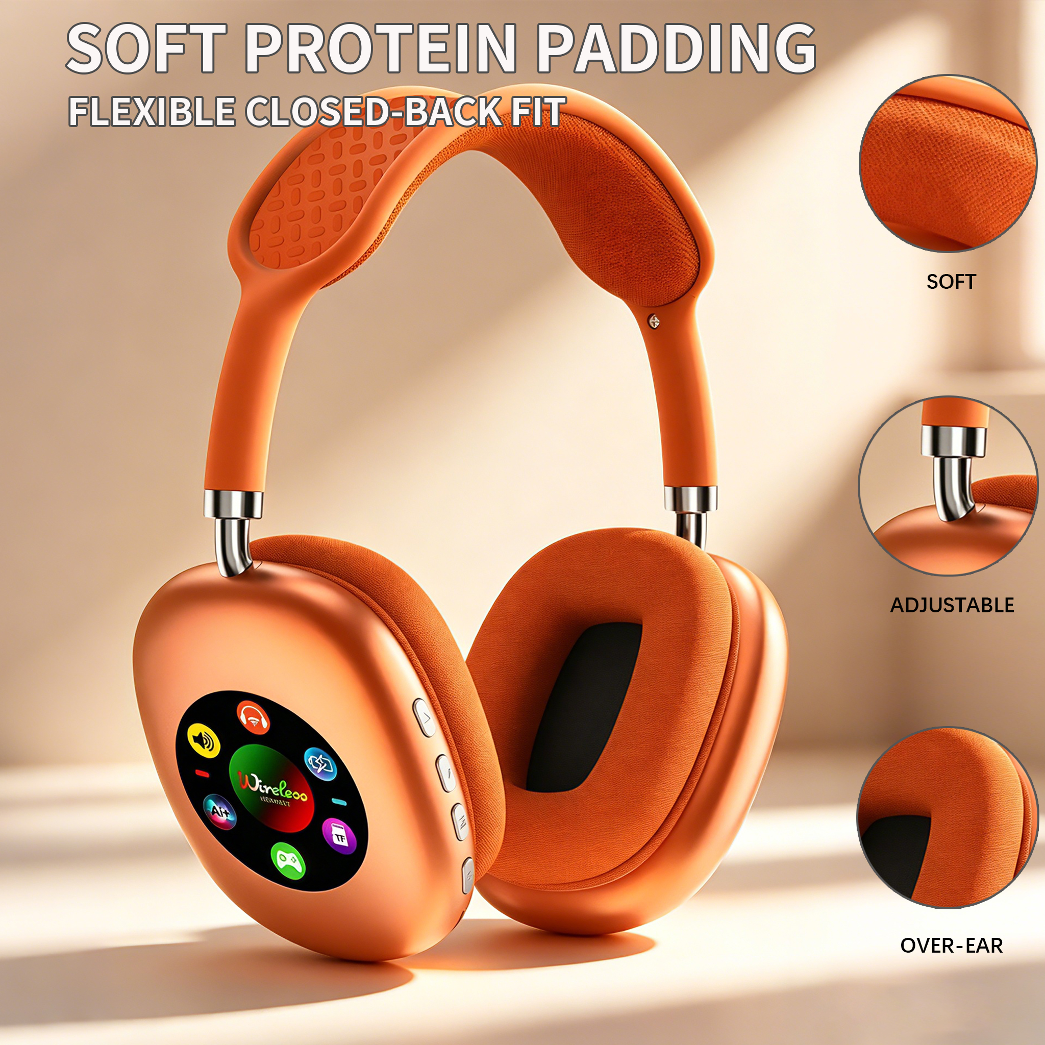 RGB Digital Display Screen Wireless Bluetooth Headphones - AKZ615B
