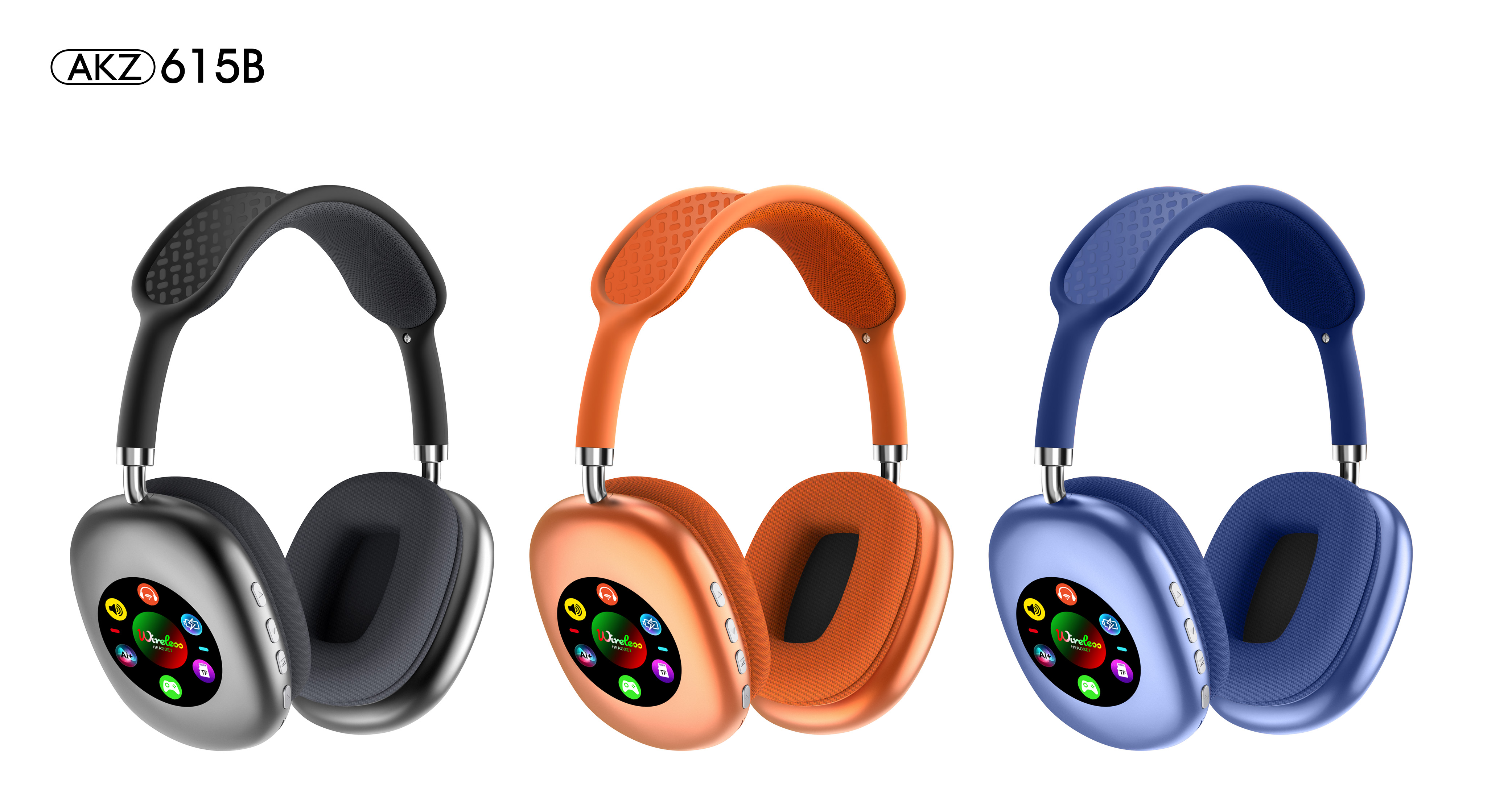 RGB Digital Display Screen Wireless Bluetooth Headphones - AKZ615B
