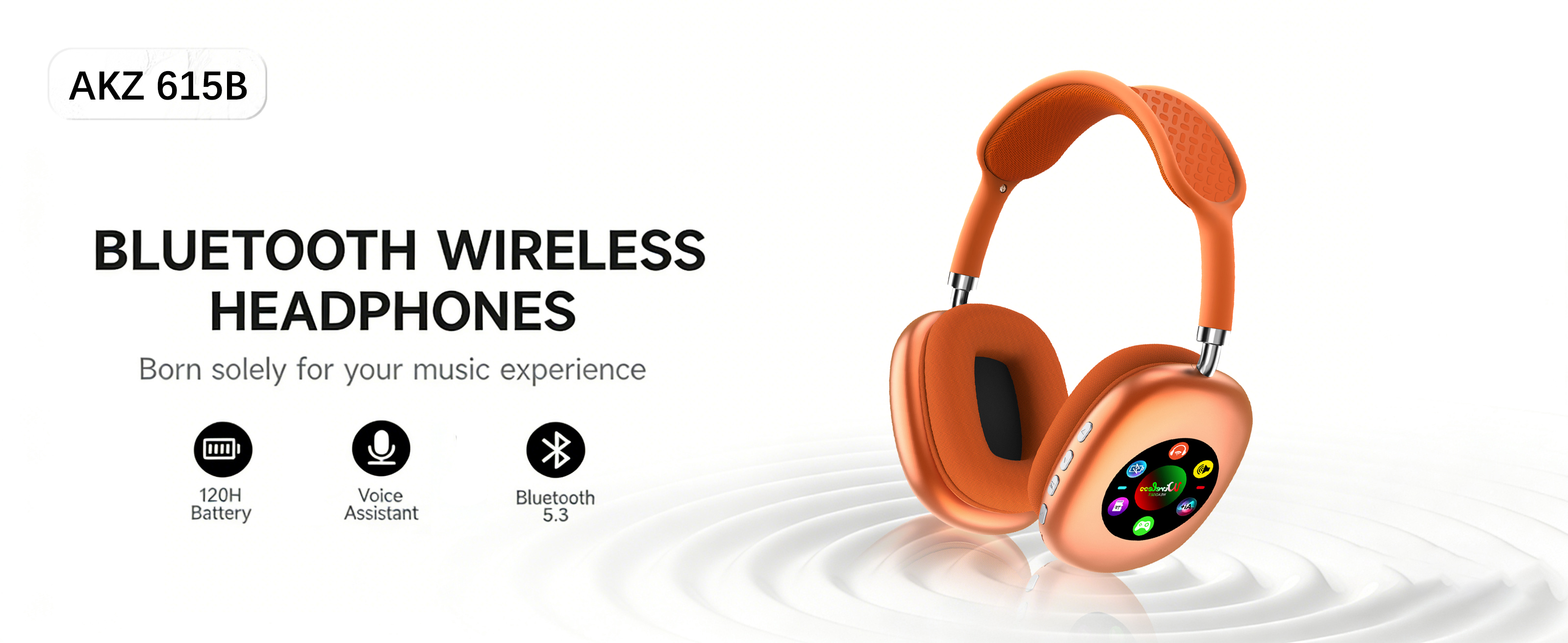 RGB Digital Display Screen Wireless Bluetooth Headphones - AKZ615B