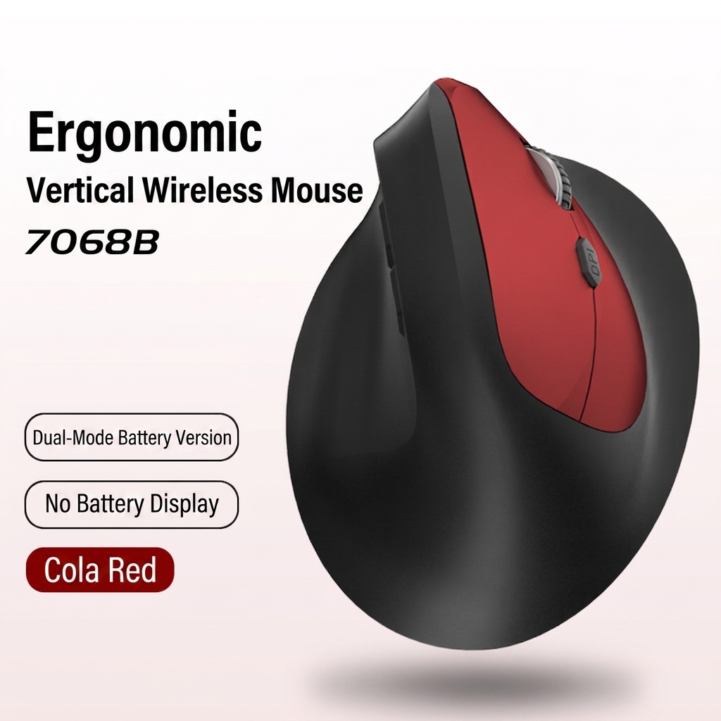 Ergonomic Vertical Wireless Mouse, Multi-Mode 2.4G/BT 5.2/Wired, 9600 DPI, Silent Click, Rechargeable - Model 7078