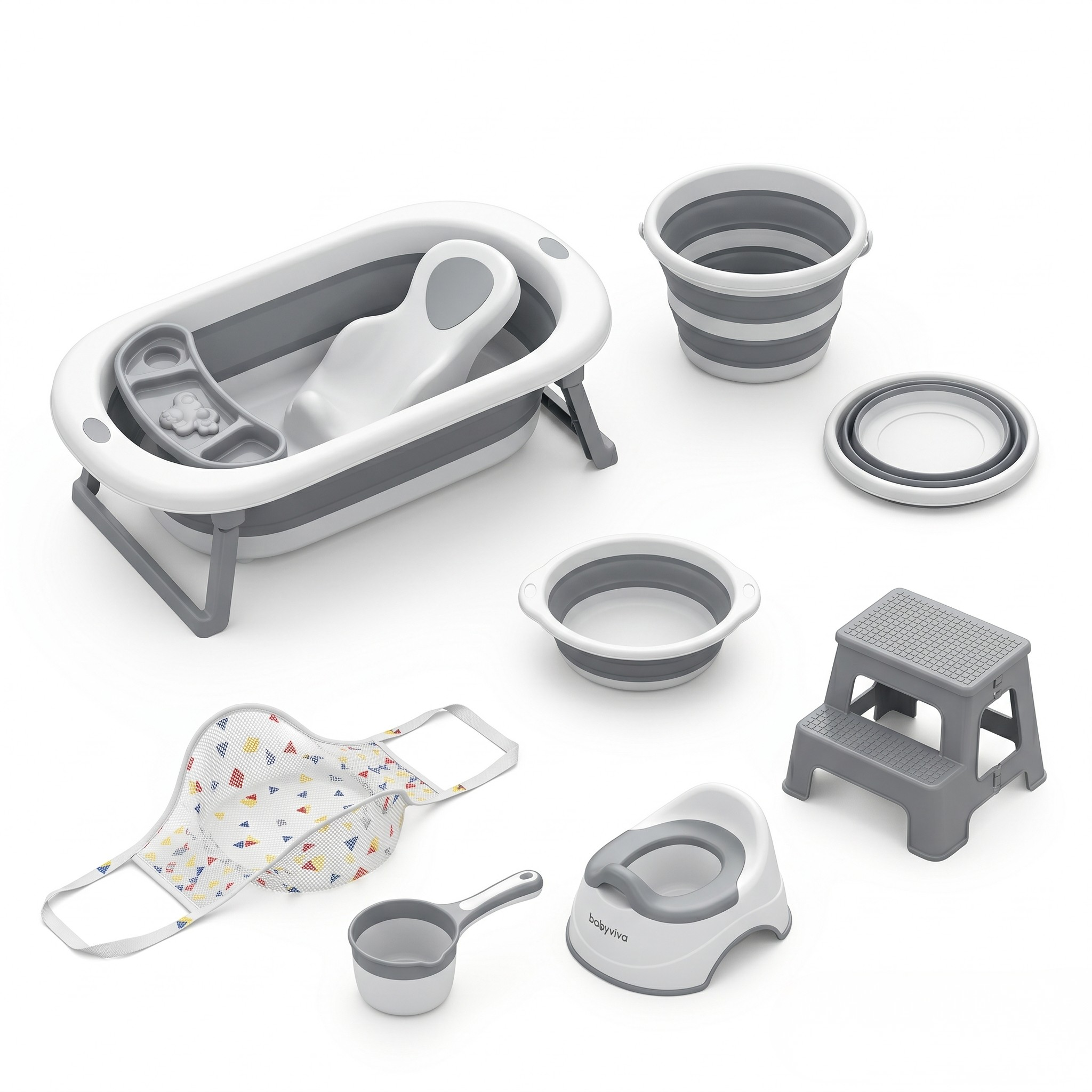 8-in-1 Foldable Baby Bath Tub Set - Safe Bathing