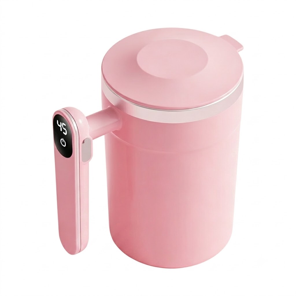 Intelligenter 400-ml-Kaffeebecher mit Selbstumrührfunktion, gut lesbarer Temperaturanzeige, magnetischem Rotor, Edelstahl 304, 300-mAh-Akku (USB-C-Ladefunktion)