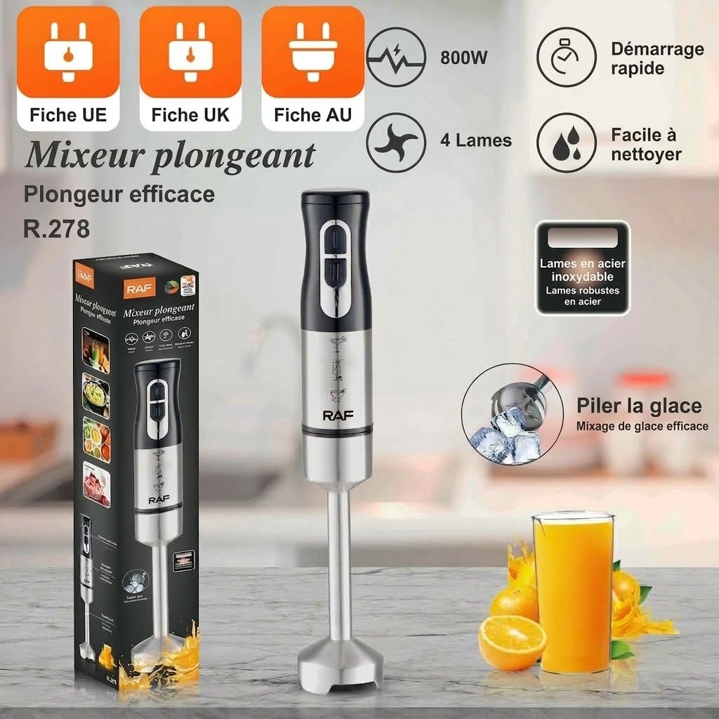 Mixeur plongeant RAF R.278 800 W - Acier inoxydable noir