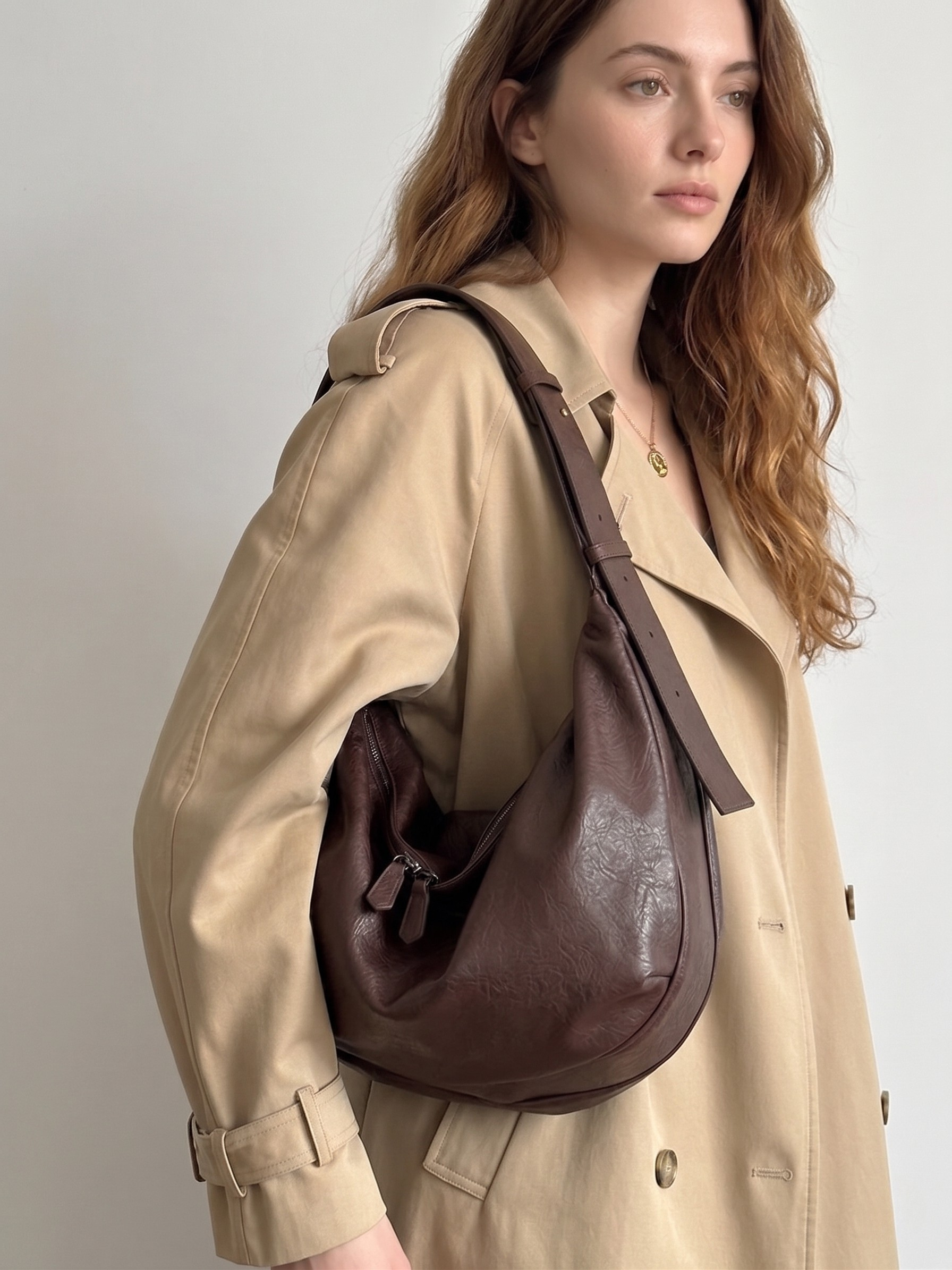 Soft Faux Leather Slouchy Hobo Bag - Shoulder Crossbody