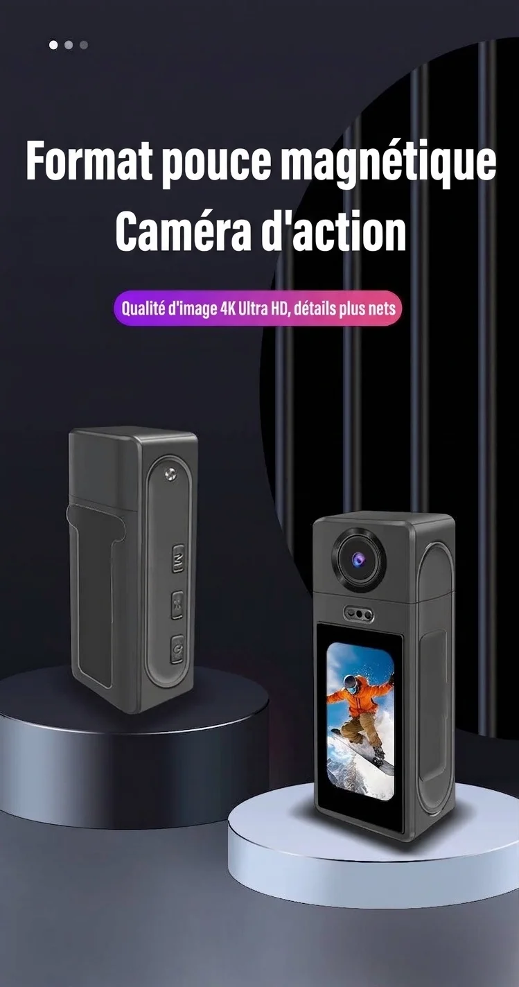 Mini caméra d'action Y1 2K HD avec objectif rotatif à 180° et boîtier magnétique