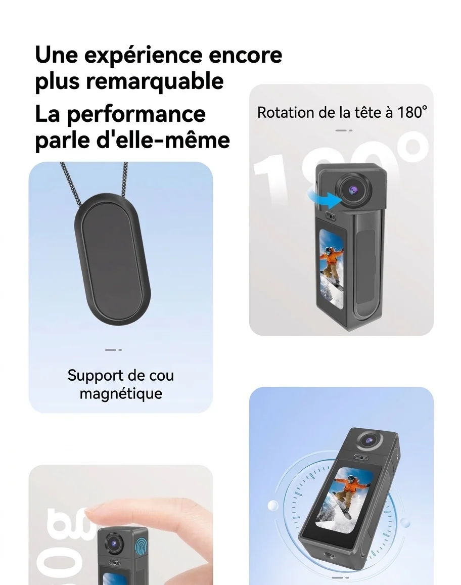 Mini caméra d'action Y1 2K HD avec objectif rotatif à 180° et boîtier magnétique