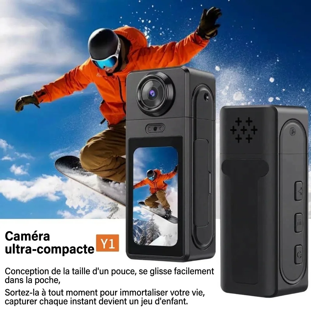 Mini caméra d'action Y1 2K HD avec objectif rotatif à 180° et boîtier magnétique