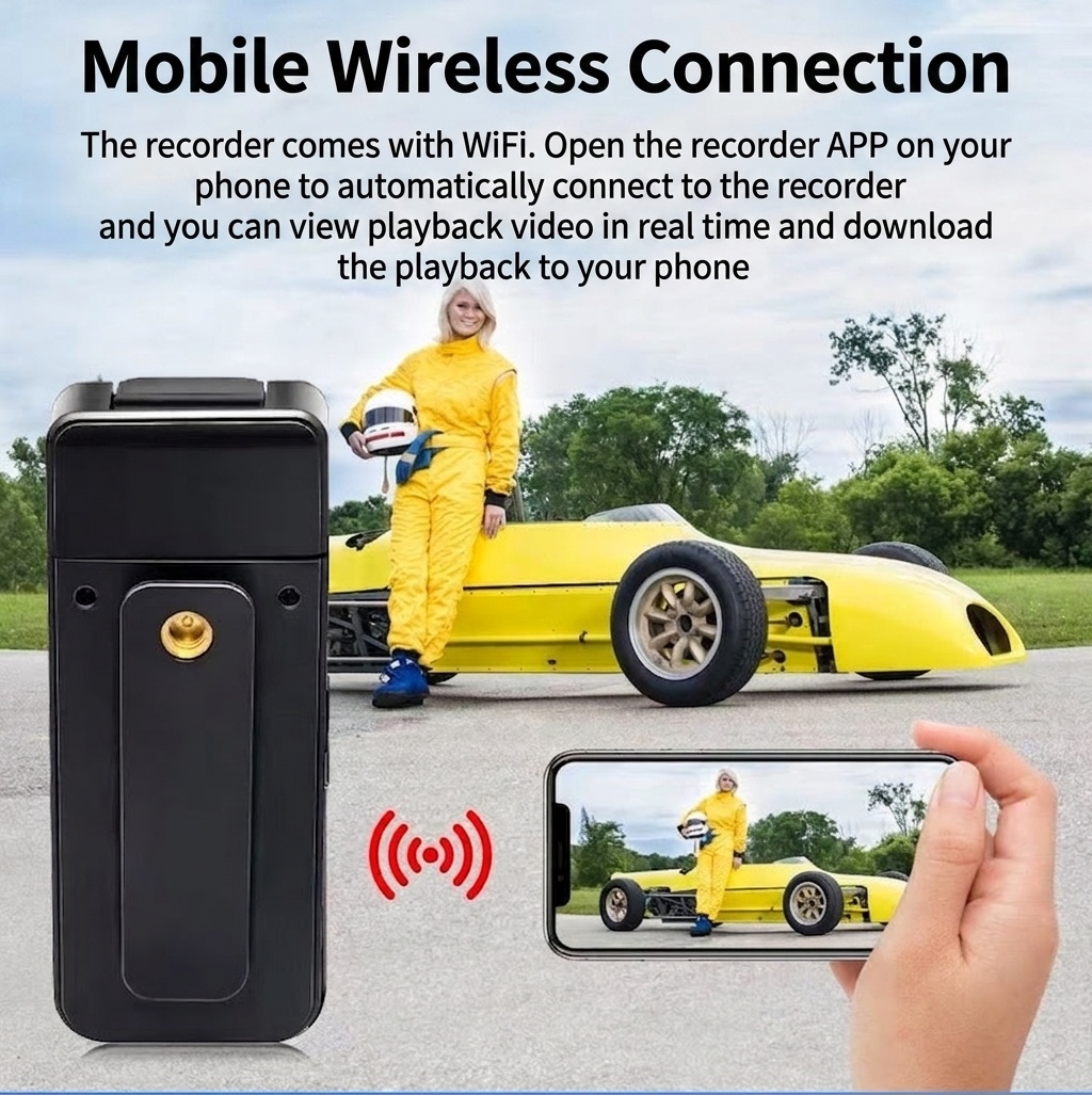 Minicámara de acción 4K de bolsillo con lente giratoria de 180° y detección de movimiento por Wi-Fi.