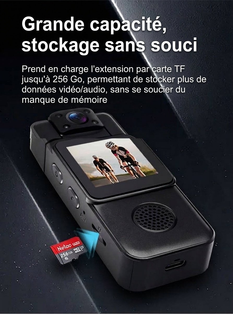 Mini caméra d'action de poche 4K avec objectif rotatif à 180°, Wi-Fi et détection de mouvement