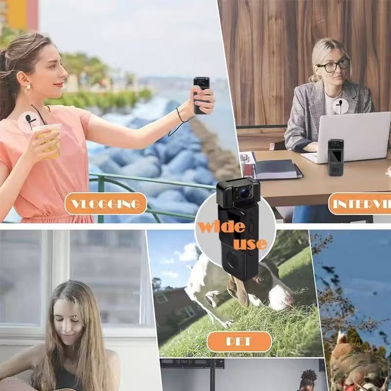 Minicámara de acción 4K de bolsillo con lente giratoria de 180° y detección de movimiento por Wi-Fi.