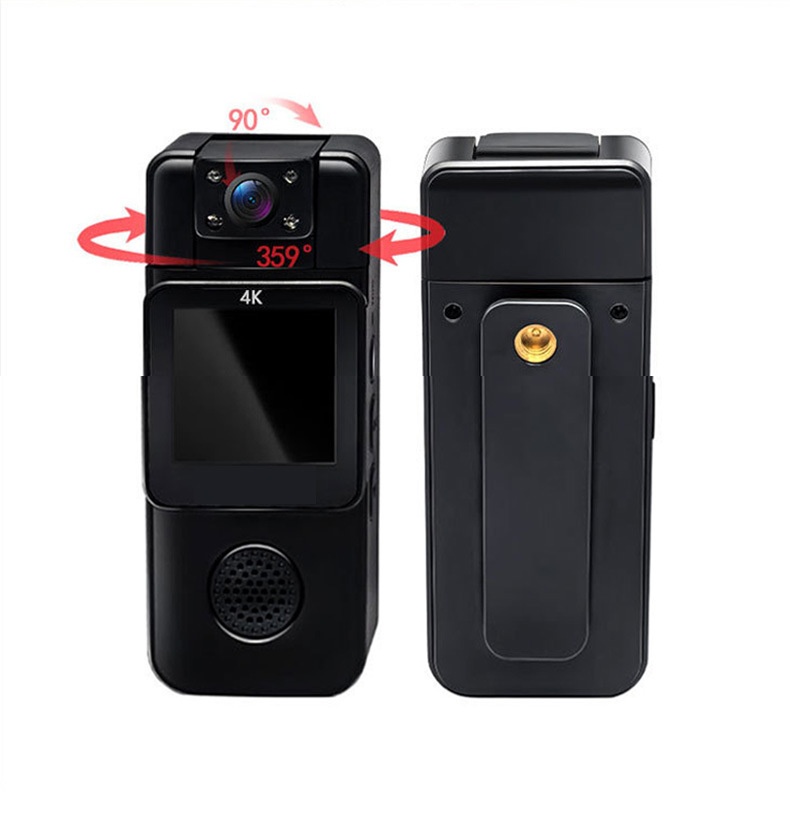 Minicámara de acción 4K de bolsillo con lente giratoria de 180° y detección de movimiento por Wi-Fi.