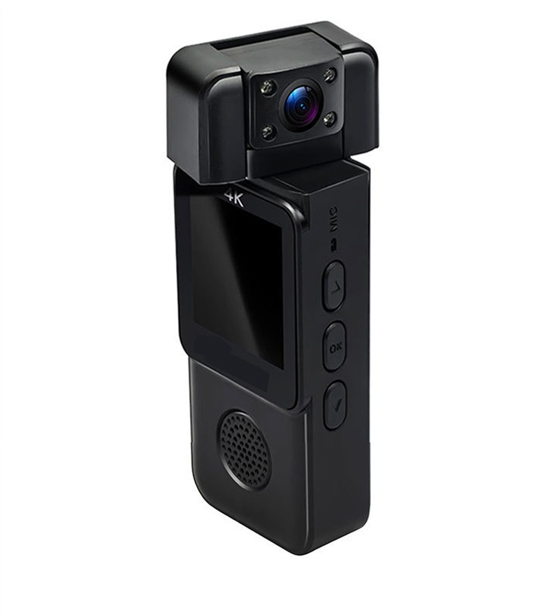 Minicámara de acción 4K de bolsillo con lente giratoria de 180° y detección de movimiento por Wi-Fi.