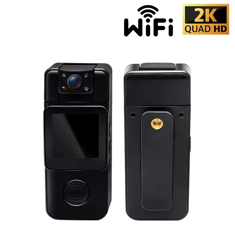 Minicámara de acción 4K de bolsillo con lente giratoria de 180° y detección de movimiento por Wi-Fi.