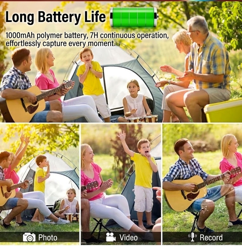 Minicámara de acción 4K de bolsillo con lente giratoria de 180° y detección de movimiento por Wi-Fi.