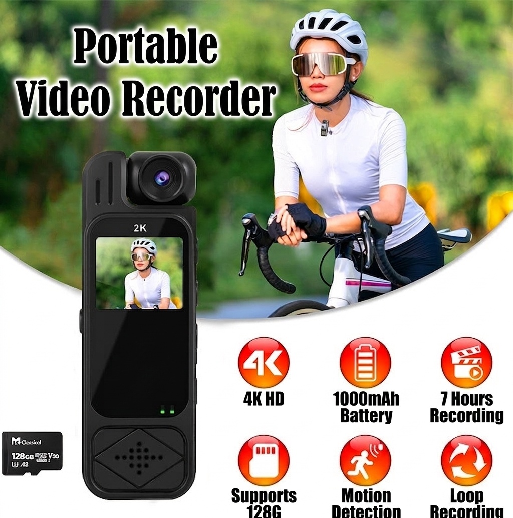 Cámara de acción portátil 4K con lente giratoria de 180°, visión nocturna y WiFi.