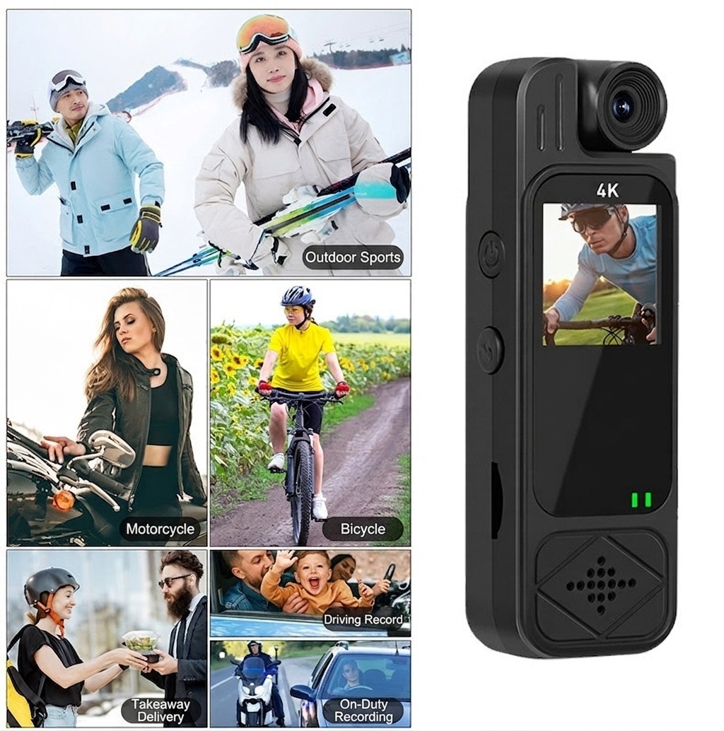 Cámara de acción portátil 4K con lente giratoria de 180°, visión nocturna y WiFi.