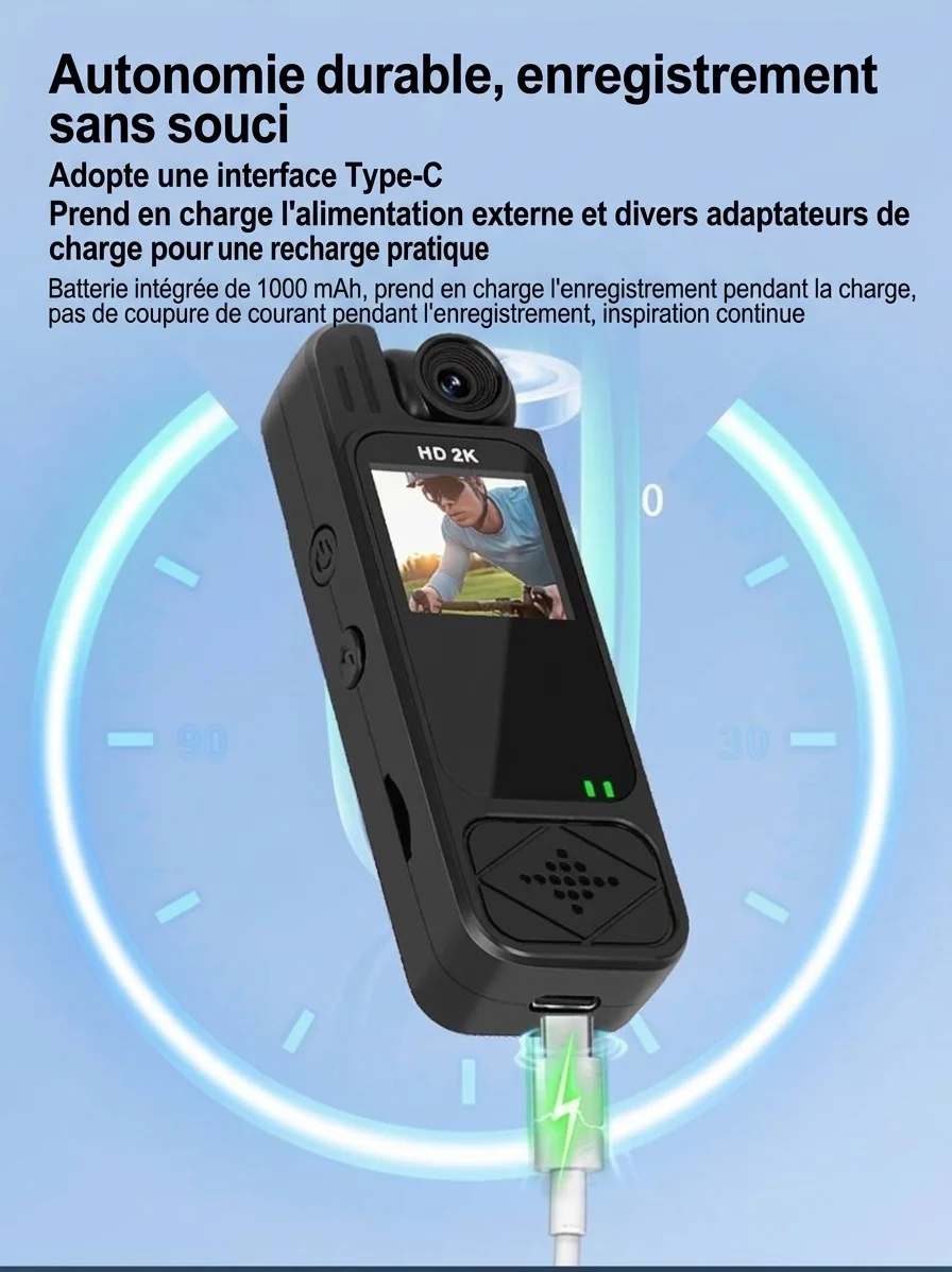 Caméra d'action portable 4K avec objectif rotatif à 180°, vision nocturne et Wi-Fi