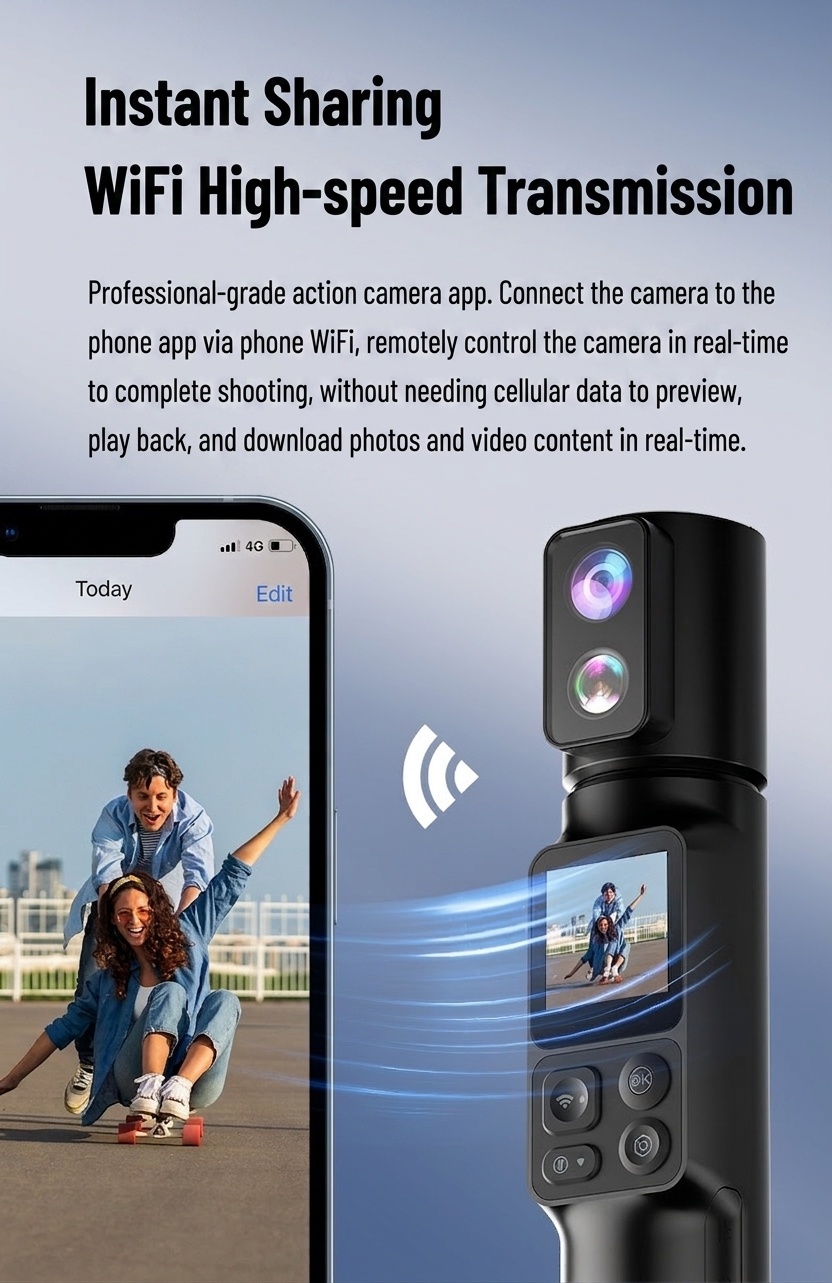 Cámara de acción portátil 6K, fotos de 50 MP, lente giratoria de 350°, estabilización EIS, WiFi, batería de 2600 mAh, cámara deportiva para vlogs.