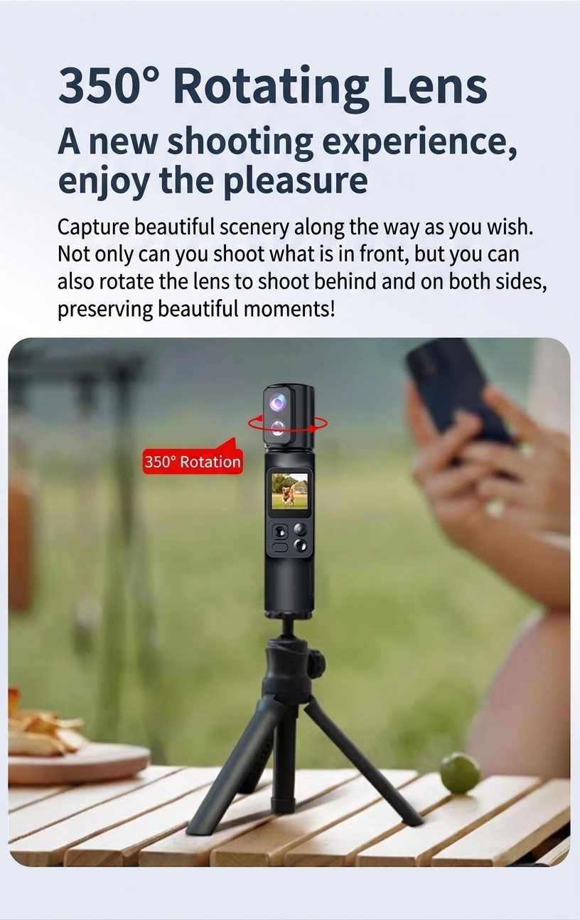 Cámara de acción portátil 6K, fotos de 50 MP, lente giratoria de 350°, estabilización EIS, WiFi, batería de 2600 mAh, cámara deportiva para vlogs.